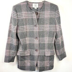 Amanda Smith Grey and Pink Plaid Recycled Wool Blend Coat Women's Size 8 EUC